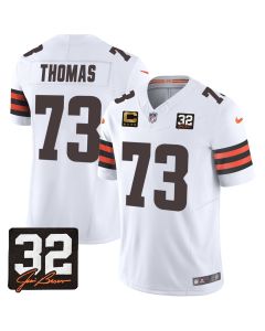 Joe Thomas 73 Cleveland Browns Jim Brown Memorial Patch Game Men Jersey – White