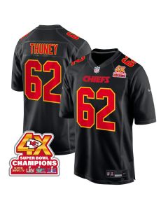Joe Thuney 62 Kansas City Chiefs Super Bowl LVIII Champions 4X Fashion Game Men Jersey – Carbon Black