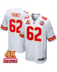 Joe Thuney 62 Kansas City Chiefs Super Bowl LVIII Champions 4X Game Men Jersey – White