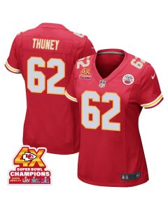 Joe Thuney 62 Kansas City Chiefs Super Bowl LVIII Champions 4X Game Women Jersey – Red