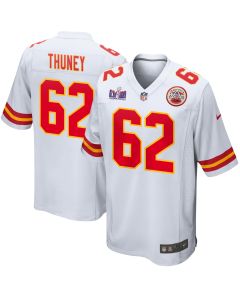 Joe Thuney 62 Kansas City Chiefs Super Bowl LVIII Patch Game Men Jersey – White