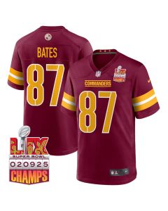 John Bates 87 Washington Commanders Super Bowl LIX Champions Patch Game Men Jersey – Burgundy
