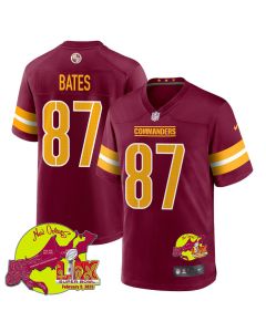 John Bates 87 Washington Commanders Super Bowl LIX New Orleans Patch Game Men Jersey – Burgundy