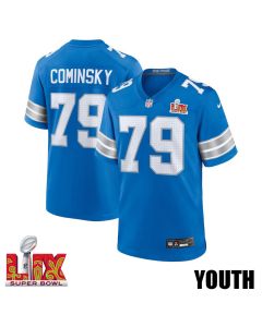 John Cominsky #79 Detroit Lions Super Bowl LIX YOUTH Jersey – Blue