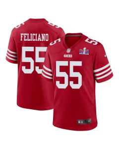 Jon Feliciano 55 San Francisco 49ers Super Bowl LVIII Patch Game Men Jersey – Scarlet