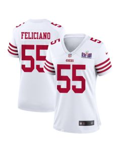 Jon Feliciano 55 San Francisco 49ers Super Bowl LVIII Patch Game Women Jersey – White