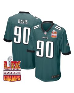 Jordan Davis 90 Philadelphia Eagles Super Bowl LIX Champions Patch Game Men Jersey – Midnight Green