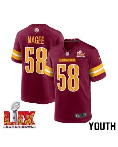 Jordan Magee #58 Washington Commanders Super Bowl LIX Youth Jersey – Burgundy