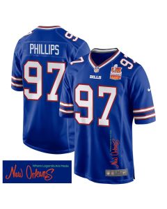 Jordan Phillips 97 Buffalo Bills Super Bowl LIX Champions Patch ‘New Orleans – Where Legends Are Made’ EMBROIDERED Game Men Jersey – Royal