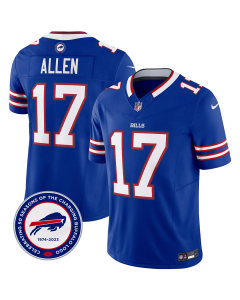 Josh Allen 17 Buffalo Bills 50th Charging Logo Patch Game Men Jersey – Royal