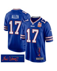 Josh Allen 17 Buffalo Bills Super Bowl LIX Champions Patch ‘New Orleans – A Symphony of Sport’ EMBROIDERED Game Men Jersey – Royal