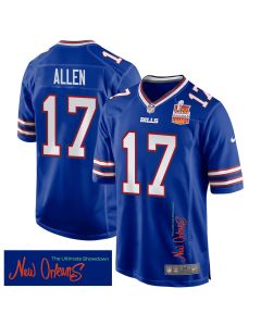 Josh Allen 17 Buffalo Bills Super Bowl LIX Champions Patch ‘New Orleans – The Ultimate Showdown’ EMBROIDERED Game Men Jersey – Royal