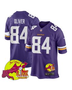 Josh Oliver 84 Minnesota Vikings Super Bowl LIX New Orleans Patch Game Men Jersey – Purple