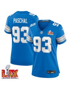 Josh Paschal #93 Detroit Lions Super Bowl LIX Women’s Jersey – Blue