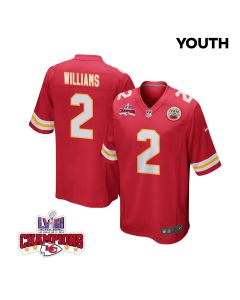 Joshua Williams 2 Kansas City Chiefs Super Bowl LVIII Champions 4 Stars Patch Game YOUTH Jersey – Red