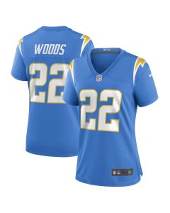 JT Woods 22 Los Angeles Chargers Women Game Jersey – Powder Blue
