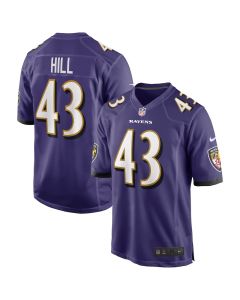 Justice Hill 43 Baltimore Ravens Men Game Jersey – Purple