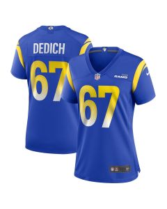 Justin Dedich 67 Los Angeles Rams Women’s Game Jersey – Royal