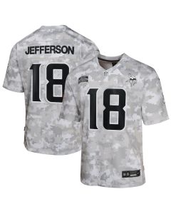 Justin Jefferson 18 Minnesota Vikings 2024 Salute to Service Game YOUTH Jersey – Arctic Camo
