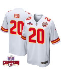 Justin Reid 20 Kansas City Chiefs Super Bowl LVIII Champions 4 Stars Patch Game Men Jersey – White