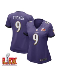 Justin Tucker #9 Baltimore Ravens Super Bowl LIX Women’s Jersey – Purple