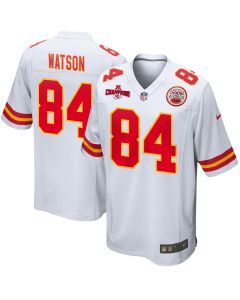 Justin Watson 84 Kansas City Chiefs AFC Champions Patch Game Men Jersey – White