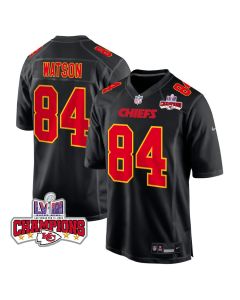 Justin Watson 84 Kansas City Chiefs Super Bowl LVIII Champions 4 Stars Patch Fashion Game Men Jersey – Carbon Black