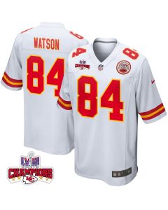 Justin Watson 84 Kansas City Chiefs Super Bowl LVIII Champions 4 Stars Patch Game Men Jersey – White
