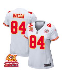 Justin Watson 84 Kansas City Chiefs Super Bowl LVIII Champions 4X Game Women Jersey – White