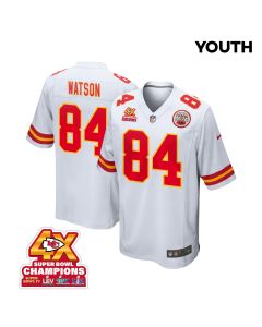Justin Watson 84 Kansas City Chiefs Super Bowl LVIII Champions 4X Game YOUTH Jersey – White