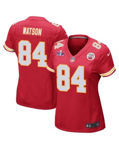Justin Watson 84 Kansas City Chiefs Super Bowl LVIII Patch Game Women Jersey – Red