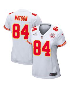 Justin Watson 84 Kansas City Chiefs Super Bowl LVIII Patch Game Women Jersey – White