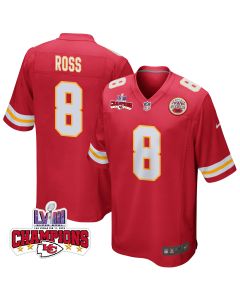 Justyn Ross 8 Kansas City Chiefs Super Bowl LVIII Champions 4 Stars Patch Game Men Jersey – Red