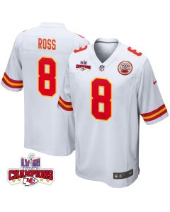 Justyn Ross 8 Kansas City Chiefs Super Bowl LVIII Champions 4 Stars Patch Game Men Jersey – White