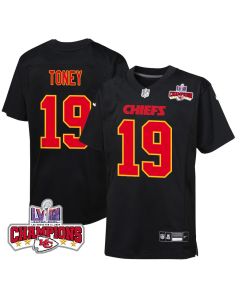 Kadarius Toney 19 Kansas City Chiefs Super Bowl LVIII Champions 4 Stars Patch Fashion Game YOUTH Jersey – Carbon Black