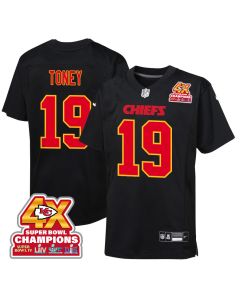 Kadarius Toney 19 Kansas City Chiefs Super Bowl LVIII Champions 4X Fashion Game YOUTH Jersey – Carbon Black