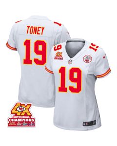 Kadarius Toney 19 Kansas City Chiefs Super Bowl LVIII Champions 4X Game Women Jersey – White