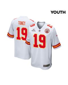 Kadarius Toney 19 Kansas City Chiefs Super Bowl LVIII Patch Game YOUTH Jersey – White