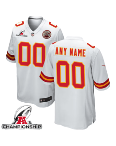 Kansas City Chiefs AFC Championship Patch Game Men Custom Jersey – White
