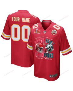Kansas City Chiefs Vs. Philadelphia Eagles Super Bowl LIX Game Men Custom Jersey – Red