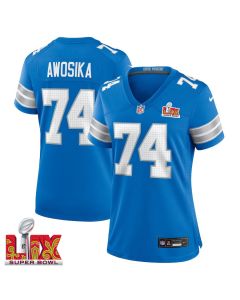 Kayode Awosika #74 Detroit Lions Super Bowl LIX Women’s Jersey – Blue