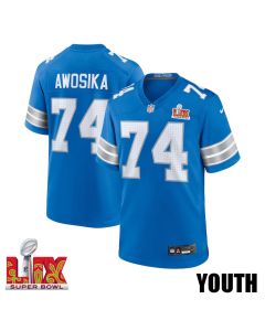 Kayode Awosika #74 Detroit Lions Super Bowl LIX YOUTH Jersey – Blue