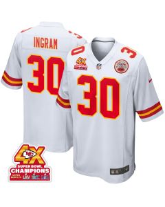 Keaontay Ingram 30 Kansas City Chiefs Super Bowl LVIII Champions 4X Game Men Jersey – White