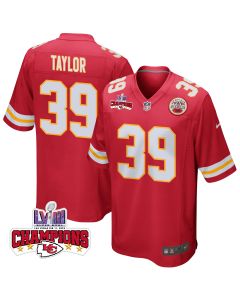 Keith Taylor 39 Kansas City Chiefs Super Bowl LVIII Champions 4 Stars Patch Game Men Jersey – Red