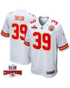 Keith Taylor 39 Kansas City Chiefs Super Bowl LVIII Champions 4 Stars Patch Game Men Jersey – White