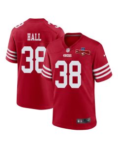 Kemon Hall 38 San Francisco 49ers NFC Champions Patch Game Men Jersey – Scarlet