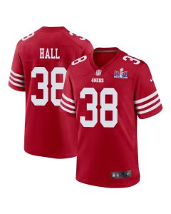 Kemon Hall 38 San Francisco 49ers Super Bowl LVIII Patch Game Men Jersey – Scarlet