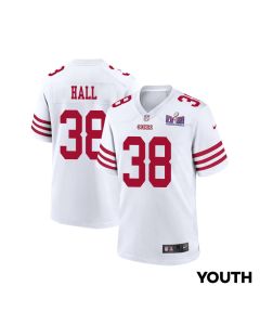 Kemon Hall 38 San Francisco 49ers Super Bowl LVIII Patch Game YOUTH Jersey – White