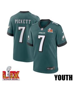 Kenny Pickett #7 Philadelphia Eagles Super Bowl LIX YOUTH Jersey – Midnight Green