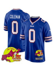 Keon Coleman 0 Buffalo Bills Super Bowl LIX New Orleans Patch Game Men Jersey – Royal
